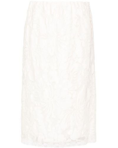 N°21 Jupe mi-longue à appliques fleurs - Blanc