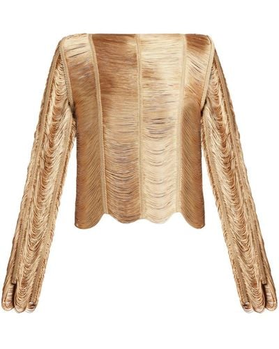 Tom Ford Fringed Open-knit Top - Natural