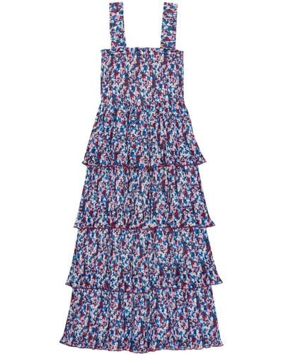 Ganni Floral-print Layered Midi Dress - Blue