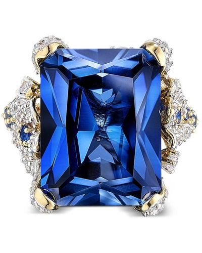 Anabela Chan Anillo Kashmir Cinderella en oro vermeil de 18 kt con diamantes y zafiro - Azul