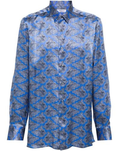 Fray Paisley Silk Shirt - Blue
