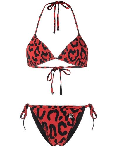 Dolce & Gabbana Bikini en jersey imprimé léopard - Rouge