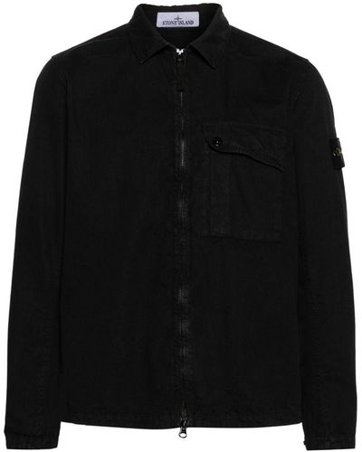 Stone Island Old Treatment Cotton Overshirt - Black