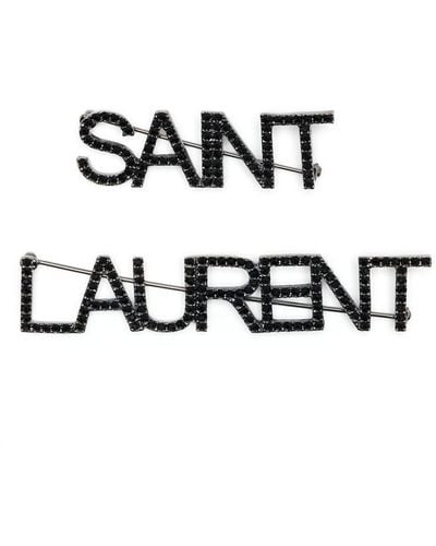 Saint Laurent ジェムストーンロゴ ブローチ - ホワイト