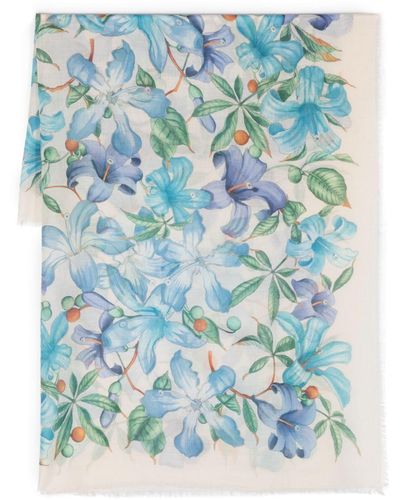 Ferragamo Floral-print Cashmere Scarf - Blue