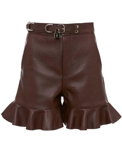 JW Anderson Padlock Ruffled Leather Shorts - Brown