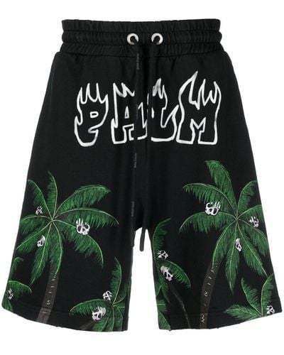 Palm Angels Pantalones cortos de chándal con motivo de palmeras - Verde