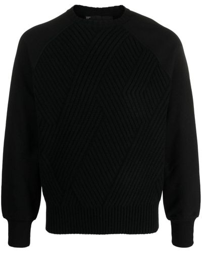 Neil Barrett Chevron-knit Crew-neck Wool Sweater - Black