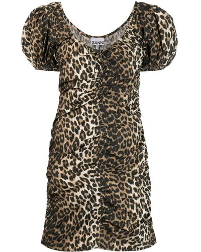Ganni Vestido con motivo de leopardo - Negro