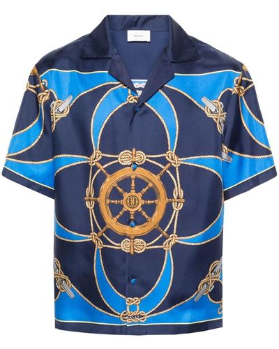 Bally Seidenhemd mit grafischem Print - Blau