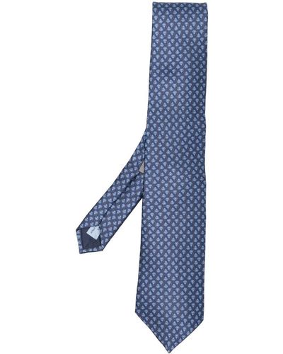 Corneliani Floral-embroidery Silk Tie - Blue