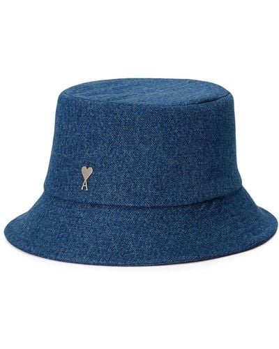 Ami Paris Logo-plaque Denim Bucket Hat - Blue