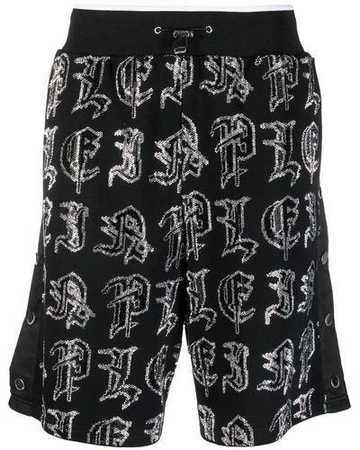 Philipp Plein Pantalones cortos con logo estampado - Negro
