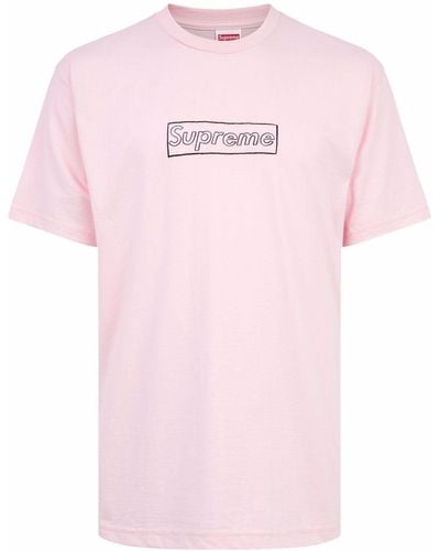 Supreme X Kaws Chalk Logo Crew Neck T-shirt - Pink
