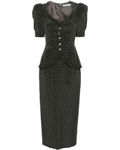 Alessandra Rich Polka Dot-print Silk Midi Dress - Black