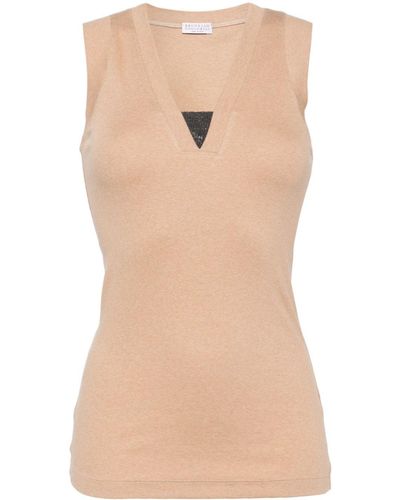 Brunello Cucinelli Monili-detail Fine-ribbed Tank Top - Natural