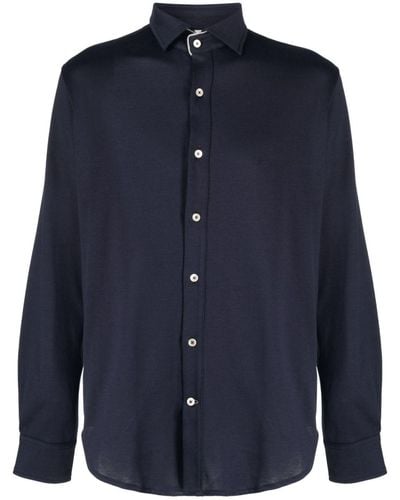 Eleventy Contrasting-trim Cotton Shirt - Blue