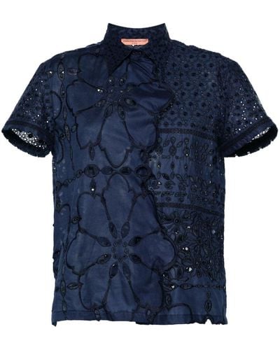 Ermanno Scervino Broderie-anglaise Belted Blouse - Blue