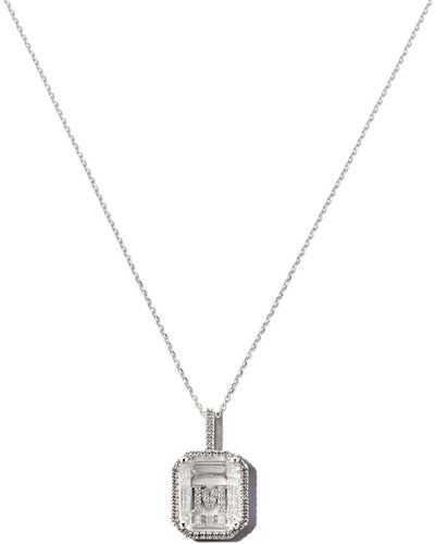 Mateo 14kt White Gold M Initial Diamond Frame Pendant Necklace - Metallic