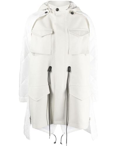 Sacai Zip-up Paneled Hooded Parka Coat - White