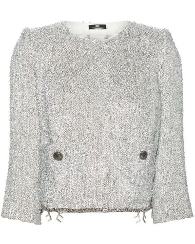 Elisabetta Franchi Veste en tweed à coupe crop - Gris