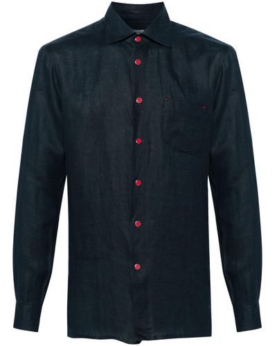 Kiton Spread-collar Linen Shirt - Blue