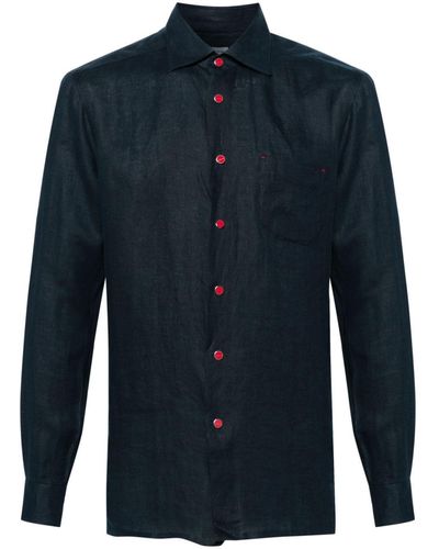 Kiton Camisa con cuello italiano - Azul