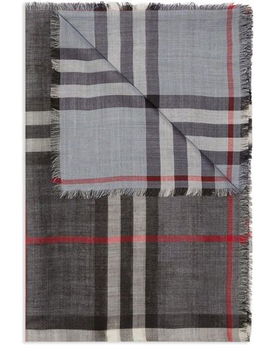 Burberry Check Wool-silk Reversible Scarf - Gray