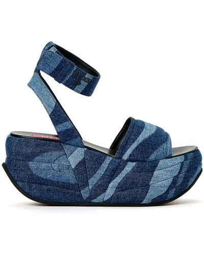 Emilio Pucci Patchwork-denim Wedge Sandals - Blue