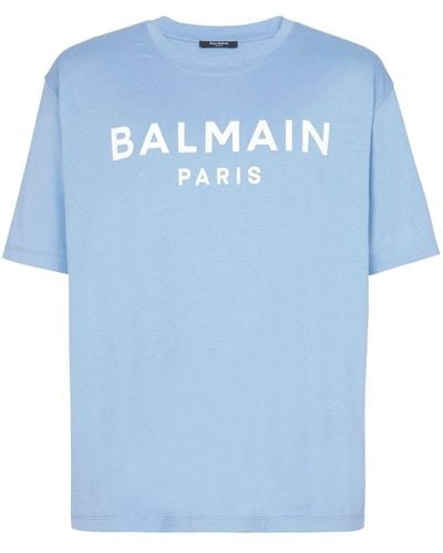 Balmain T-shirt en coton à logo imprimé - Bleu