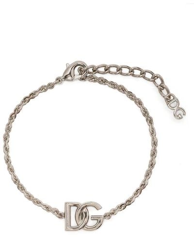 Dolce & Gabbana Logo-Plaque Chain-Link Bracelet - Metallic