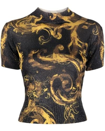 Versace Barocco-print Glitter Knitted Top - Black