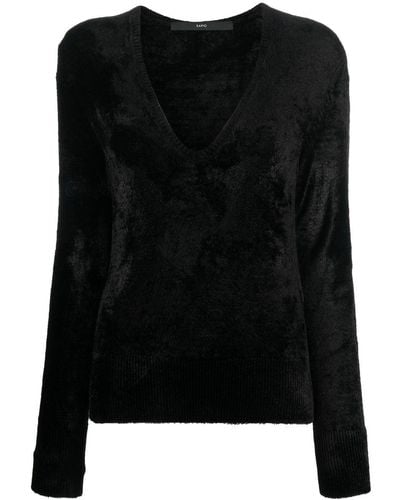 SAPIO V-neck Velvet Sweater - Black