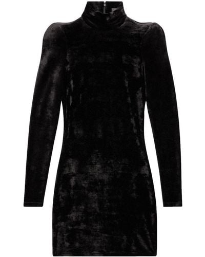 Balenciaga Turtleneck Velvet Mini Dress - Black