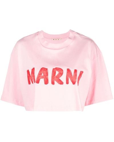 Marni T-shirt crop en coton à logo imprimé - Rose
