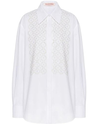 Valentino Garavani Embroidered Cotton Long-sleeve Shirt - White