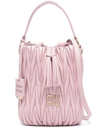 Miu Miu Logo-lettering Matelassé Leather Bucket Bag - Pink
