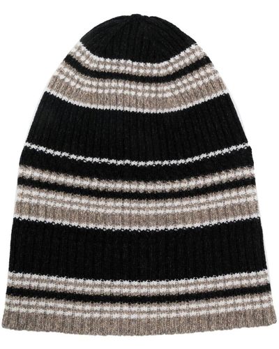 Barrie Cashmere Striped Beanie Hat - Black