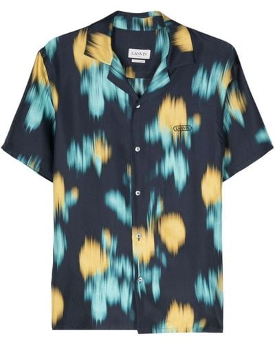 Lanvin Seidenhemd mit abstraktem Muster - Blau