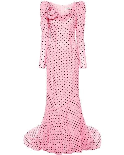Alessandra Rich Floral-appliqué Polka Dot Dress - Pink