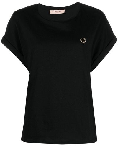 Twin Set Logo-plaque Cotton T-shirt - Black