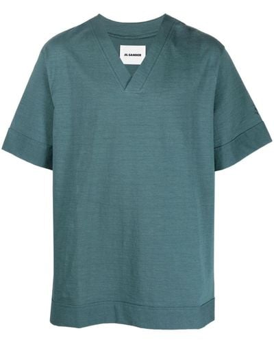 Jil Sander T-Shirt mit V-Ausschnitt - Grün