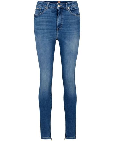 BOSS Skinny Jeans Met Logopatch - Blauw