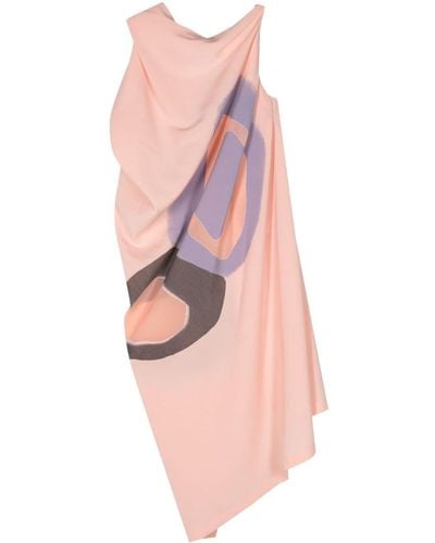 Issey Miyake Abstract-print Asymmetric Dress - Pink