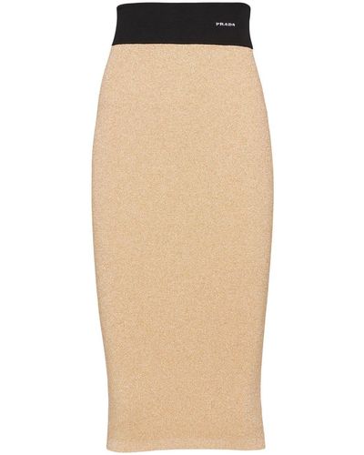 Prada Lamé Midi Skirt - Natural