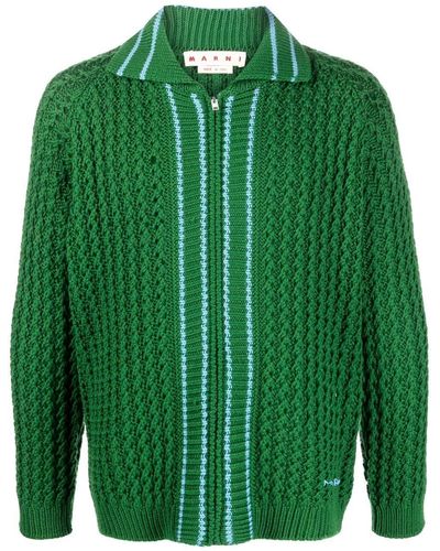 Marni Ribbed-trim Knitted Cardigan - Green