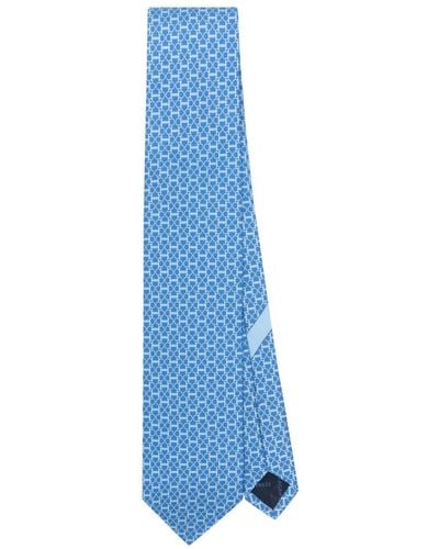 Ferragamo Gancini-pattern Silk Tie - Blue