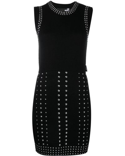Love Moschino Knitted Dress With Silver-stud Detail - Black