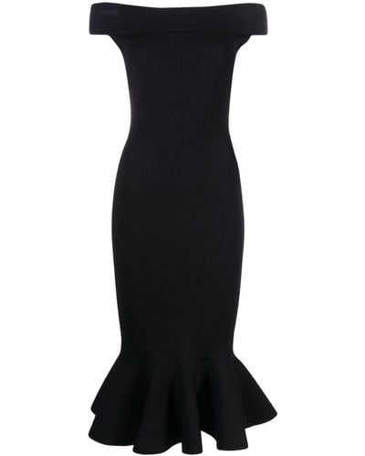 Alexander McQueen Off-shoulder Knitted Dress - Black