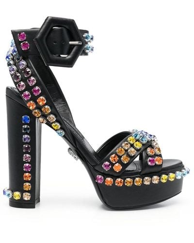 Philipp Plein 135mm Crystal-embellished Platform Sandals - Black